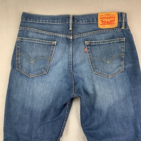 Levis Mens Pants 34 Blue Jeans 514 Straight Fit Medium Wash Strauss Denim 34x29 - Picture 9 of 11